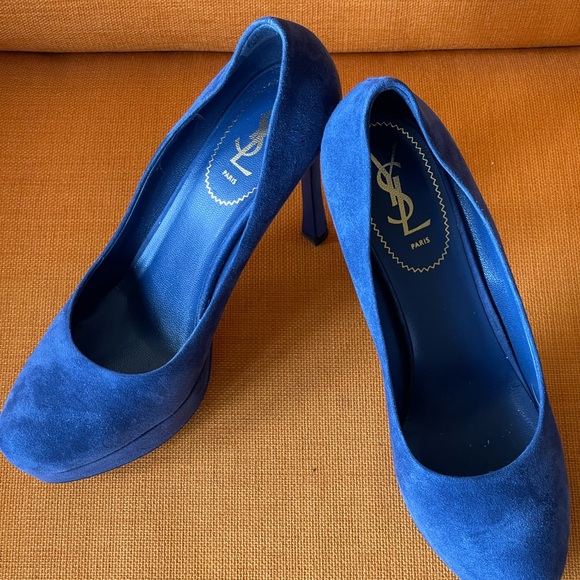 YVES SAINT LAURENT Swede BLUE HEELS💝HP - Picture 13 of 14